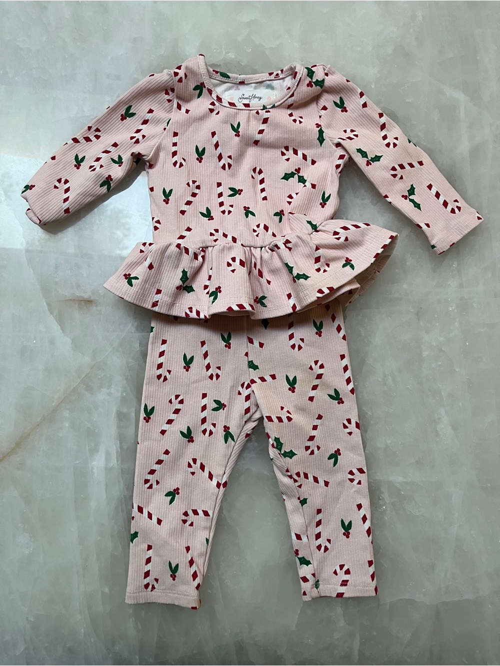SweetHoney Pink Candy Cane Peplum Set